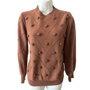 Simplee Brown Popcorn Long Sleeve Womens Crewneck Sweater Size Large